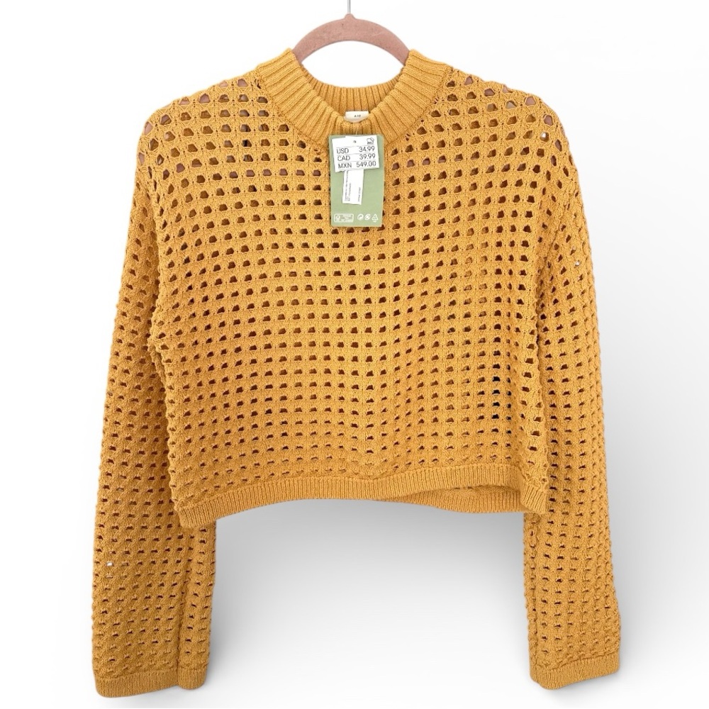 H&M Pointelle Knit Pullover Sweater Knot Yellow XS - NWT